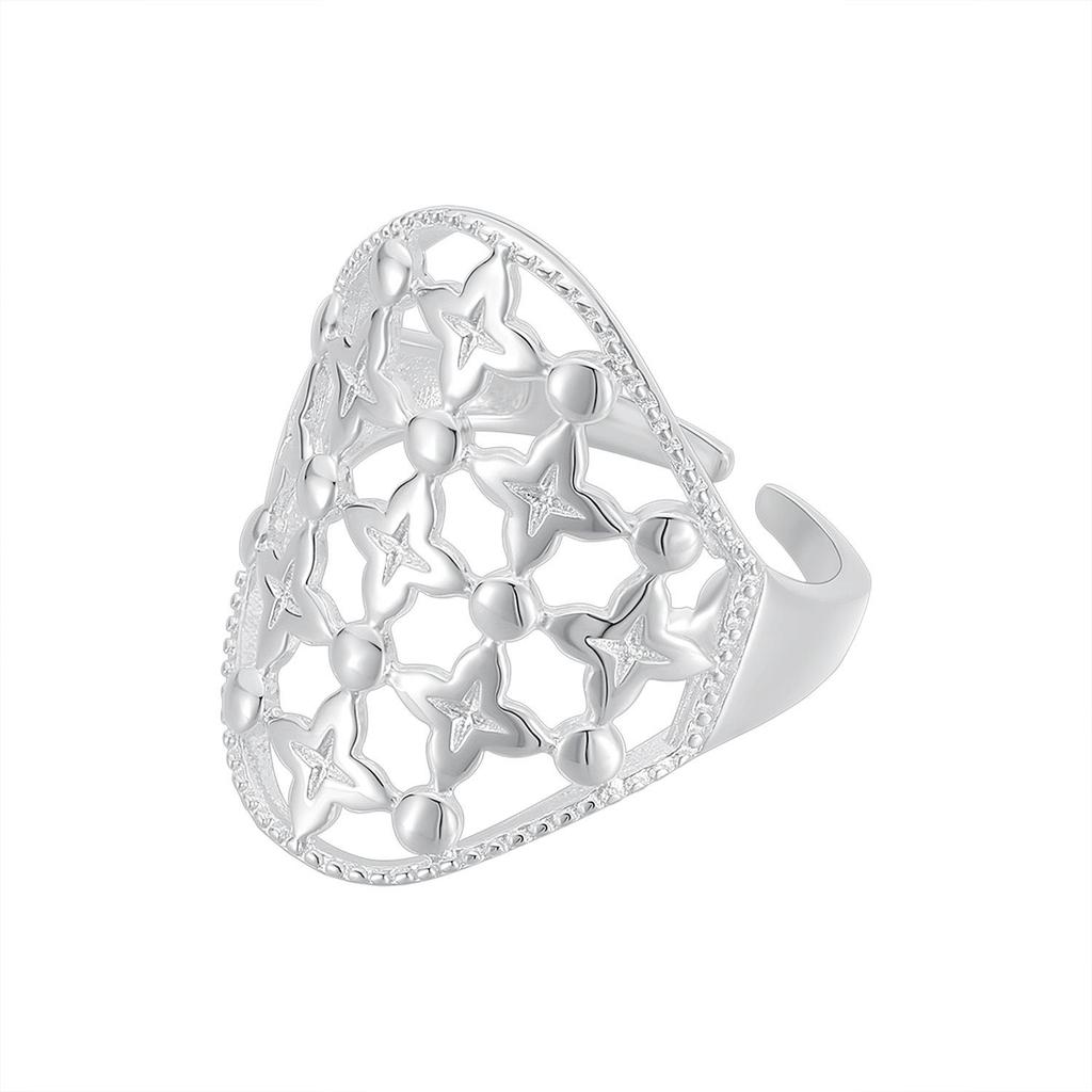Hollow Rhombus Flower Ring: S925 Sterling Silver, Unique Design, Adjustable Women's Jewelry.