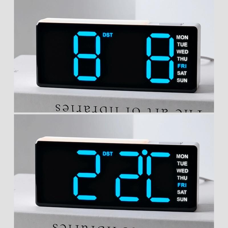 LED Digital Alarm Clock Atmosphere Light Date Teperature Week Display DST Snooze Table Clock 12/24H Brightness Adjustment