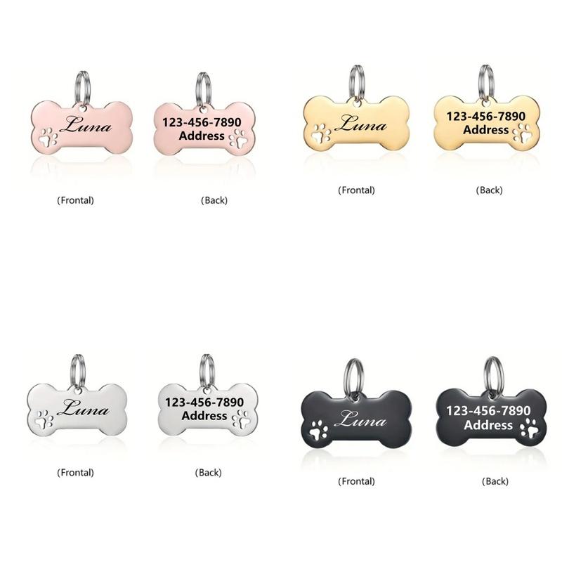Personalized Dog ID Tag Custom Engraved Bone Nameplate Stainless Steel Pet Collar Accessories Anti-lost Pendant for Puppy Cat