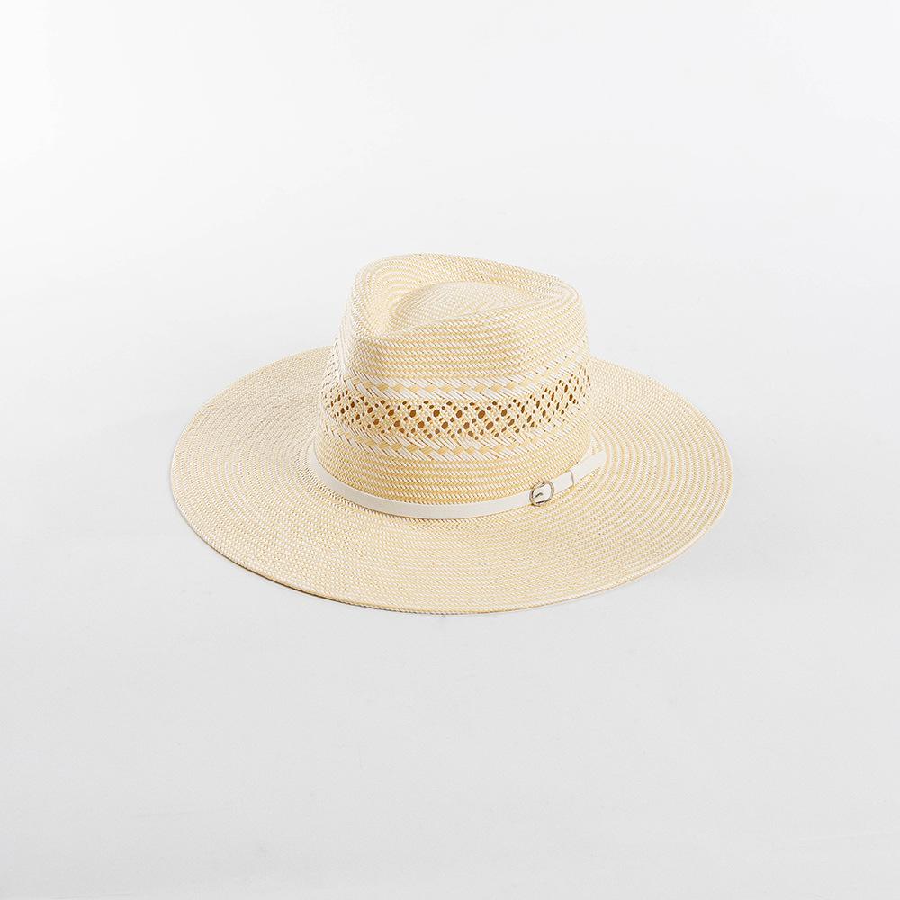 Spring and summer new European and American style fashion casual hand-woven belt belt buckle imported papyrus wide-brimmed jazz hat sunshade straw hat