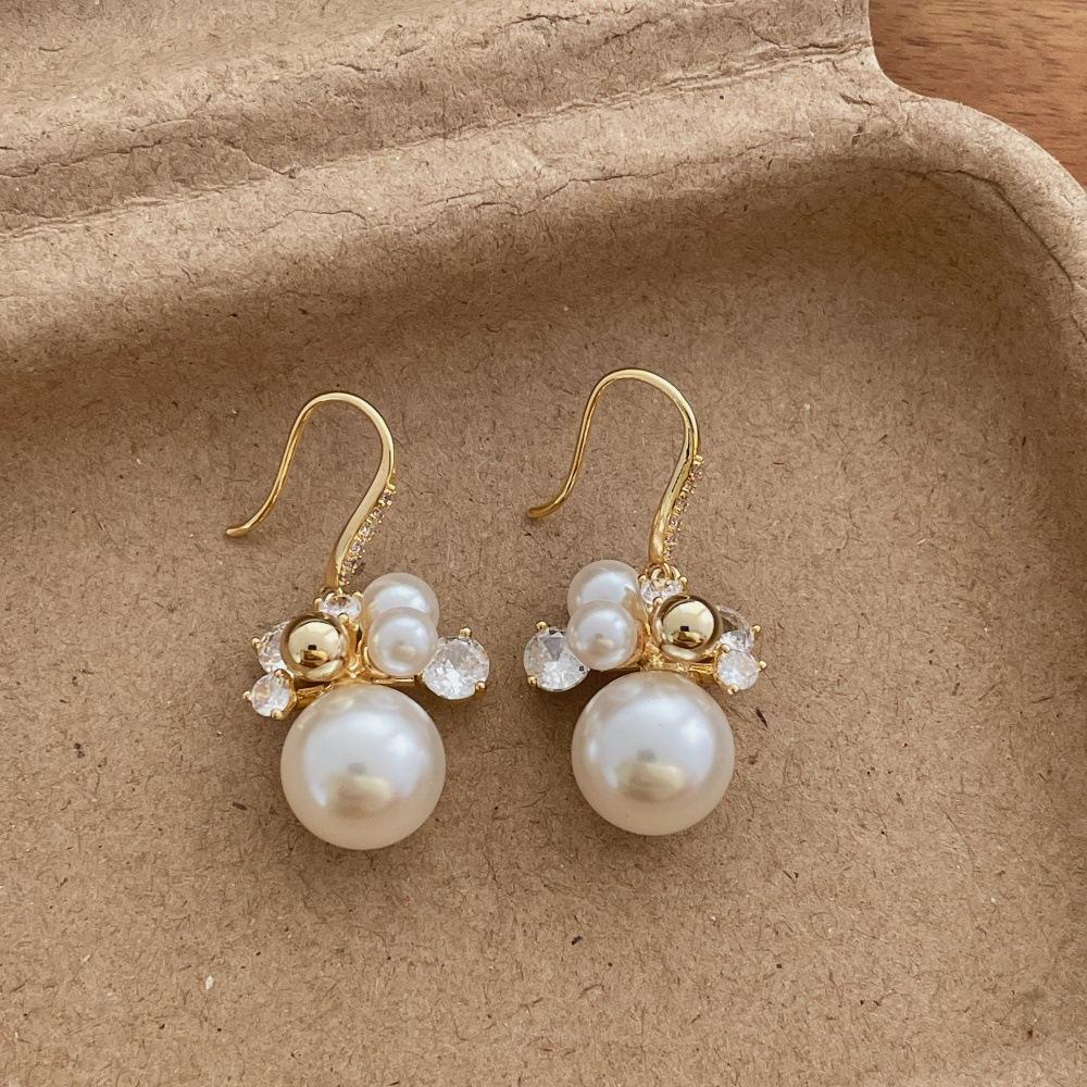 Pearl Crystal Earrings Retro Elegant Daily Wear Ear Hook Women Jewelry