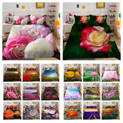 Funda de cama con estampado de flores en 3D, colchas de poliéster tamaño King, diseño de ropa de cama para el hogar de alta calidad