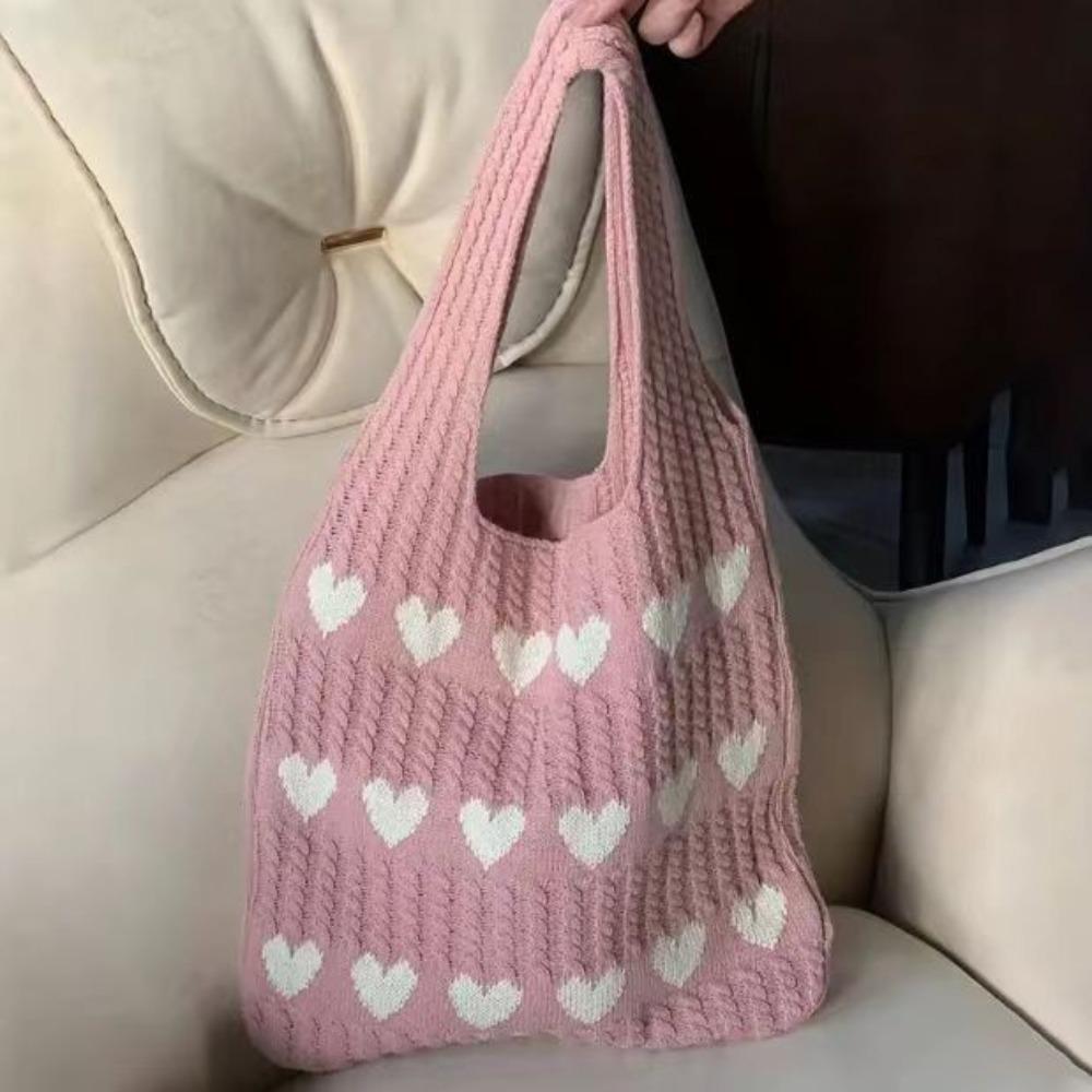 Summer Love Hollowed Out Knitted Bag Large Capacity Storage Bag Crochet Tote Bag Bohemian Handbag Weave Bag Beach