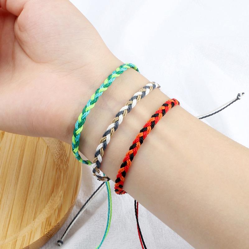 Adjustable Colorful Three-Strand Braided Waxed Thread Bracelet Set for Couples and Handmade Jewelry