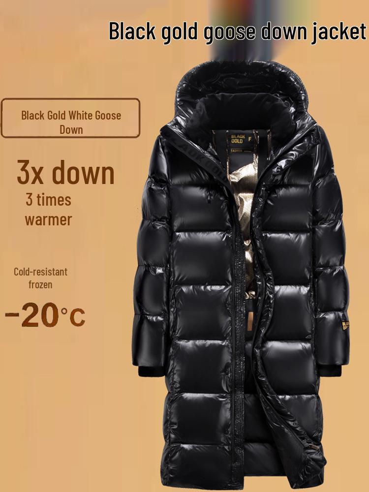 Black Gold Goose Down Long Coat - Unisex Winter Over-Knee Jacket for Extreme Cold