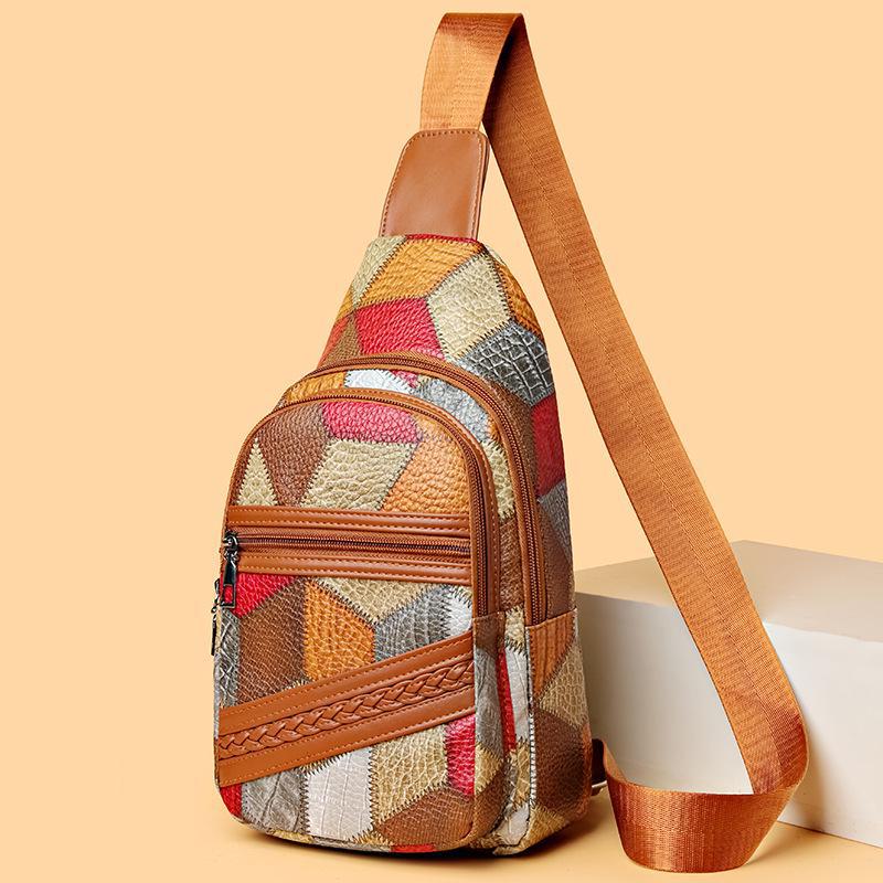 Fashionable Women's Versatile Shoulder & Chest Bag - Stylish Contrast Leather Small Backpack