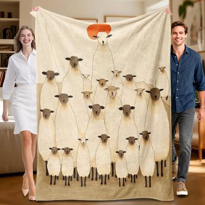 1 Piece Yellow Sheep-themed Item Flannel Blanket, Soft, Suitable for Sofa, Bed, Office, All-season Use.
