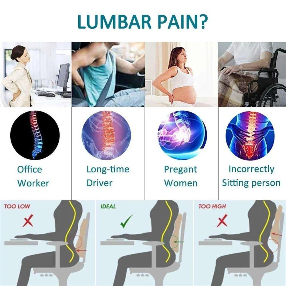 Ergonomic Lumbar Support Pillow Soft Car Seat Waist Cushion Memory Cotton Back Cushion  Wheelchair