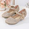 Girls Princess Flats Low Heel Dress Shoes Mary Glitter Wedding Party Sparkling Bow