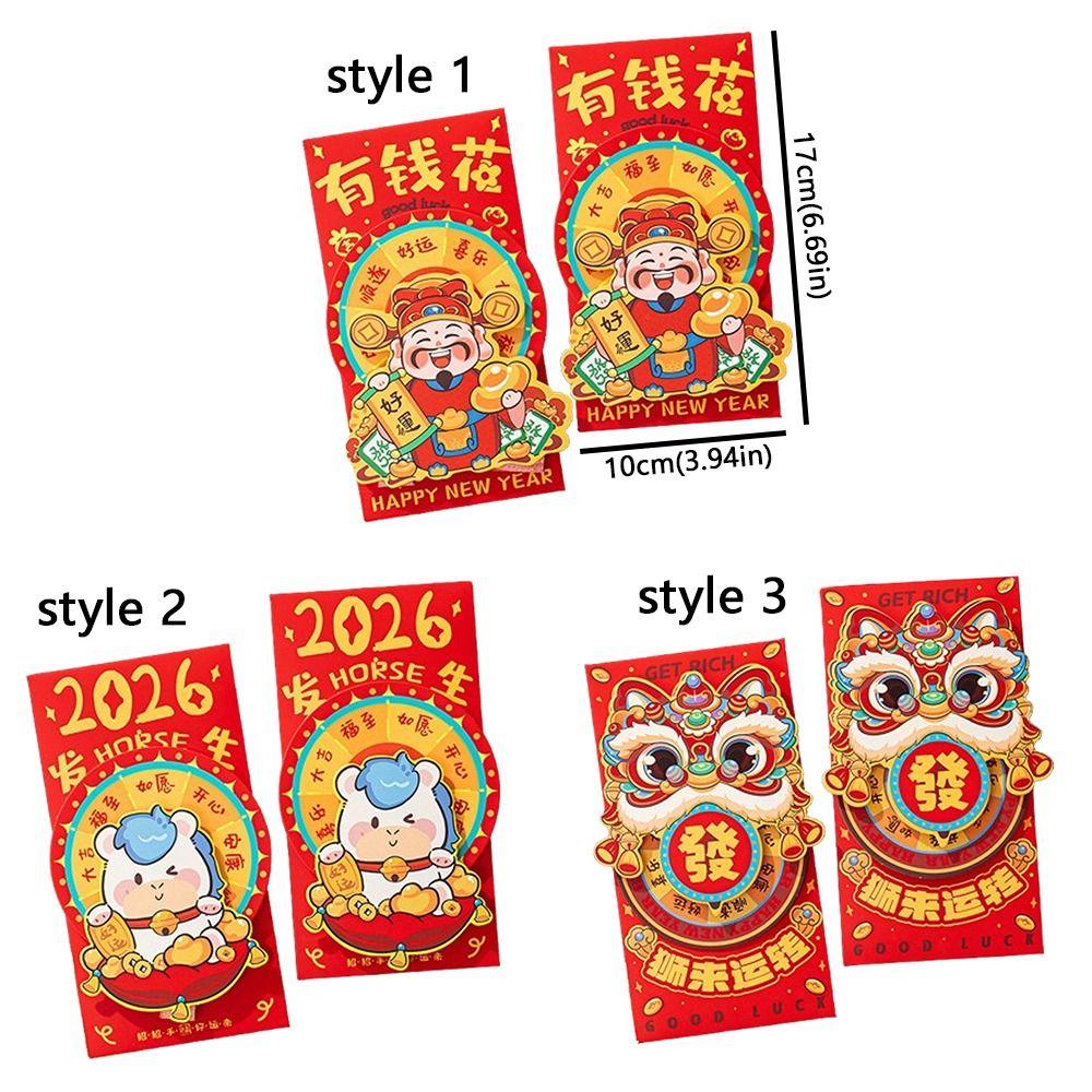 2pcs Chinese Style New Year Money Envelope Rotating 3D Lucky Red Pockets Money Packet Kids Gift