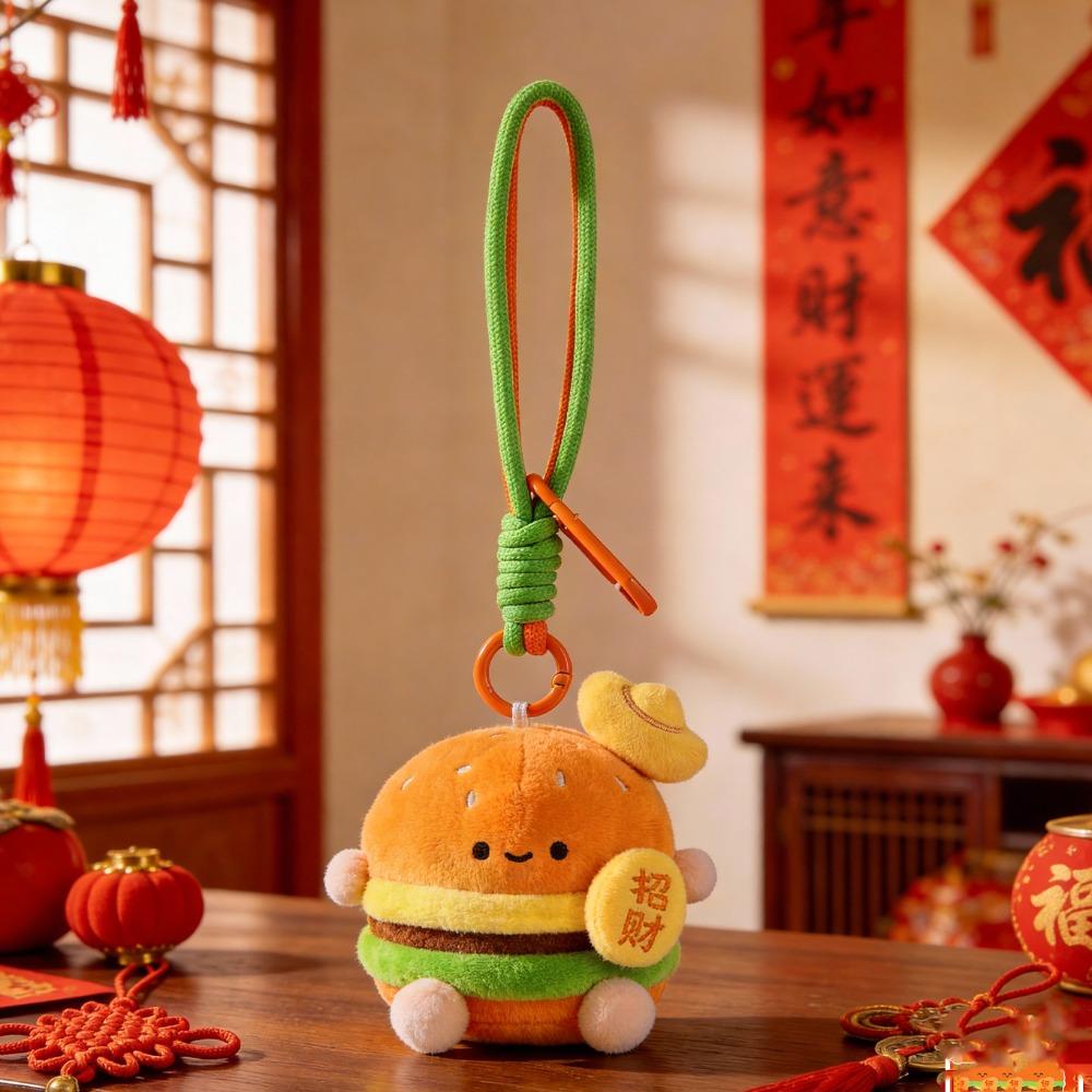 Key Buckle Hamburg Key Chain Lucky Plush Food Keychain Creative Fortune Burger Pendant  Women