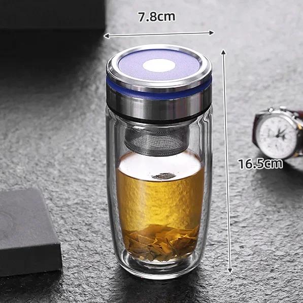 320ml Double Wall Glass Water Bottle High Borosilicate Glass Cup with Tea Filter Transparent Heat-resistant Glass Insulated Cup