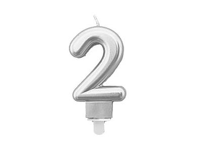 Świeczka  Cyfra  "2" Srebrna