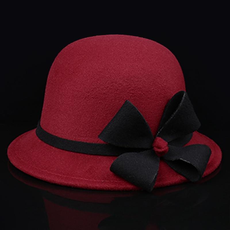 Herbst und Winter Wolle Blumentopfhut Französischer Filz Damen Outdoor Warmer Winddichter Zylinder Hut Wolliger Hut mit breiter Krempe