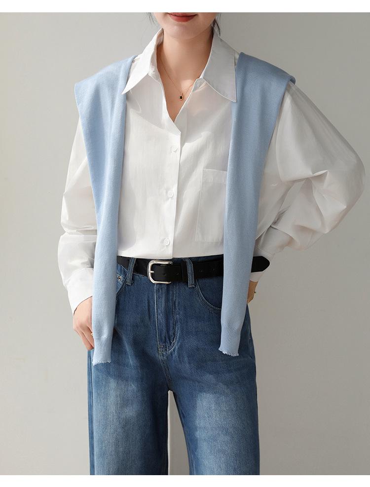 2026 Retro Korean Style Dark Blue Sun Protection Long Sleeve Shirt - Women's Slimming, Loose Fit, Simple Fashion.