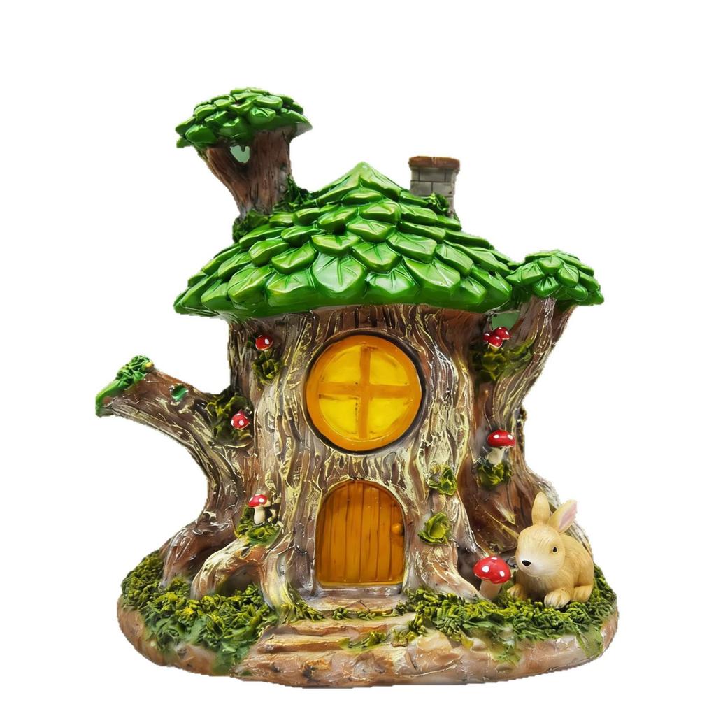 Fairy Tale Forest Resin Tree House Ornament - Mushroom, Rabbit & Micro Landscape Decoration for Garden & Balcony