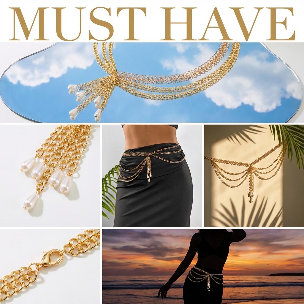 Sexy Multi-layer Imitation Pearl Waist Chain Belt for Women Gold Color Tassel Belly Chains Summer Beach Bikini Body Jewelry