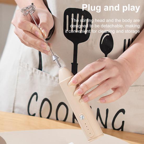 Electric Milk Frother Stainless Steel Handheld Milk Mixer Rechargeable Coffee Whisk Egg Beater Kitchen Tool