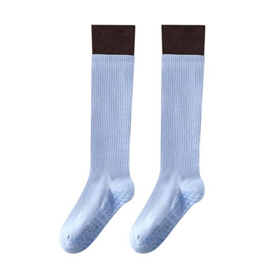 Women Non-Slip Yoga Socks Pilates Socks with Grips Knee High Socks Workout Color-Blocked Over The Calf Socks for Ballet Dance Street Wear