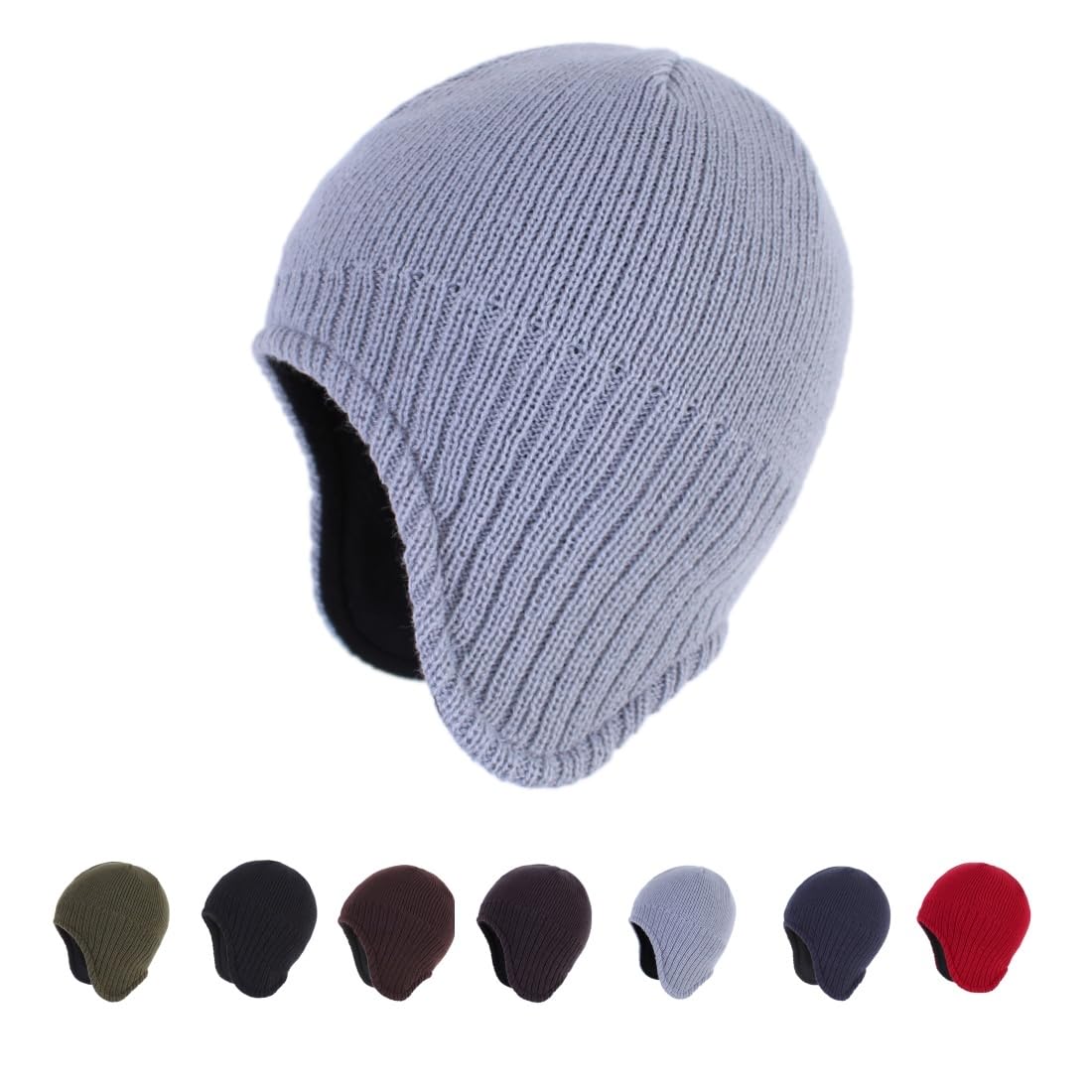 

Conetail Winter Knit Hat with for Outdoor and Cold Weather Light Gray Men s Earflaps, Warm, Fleece-Lined, Skiing,