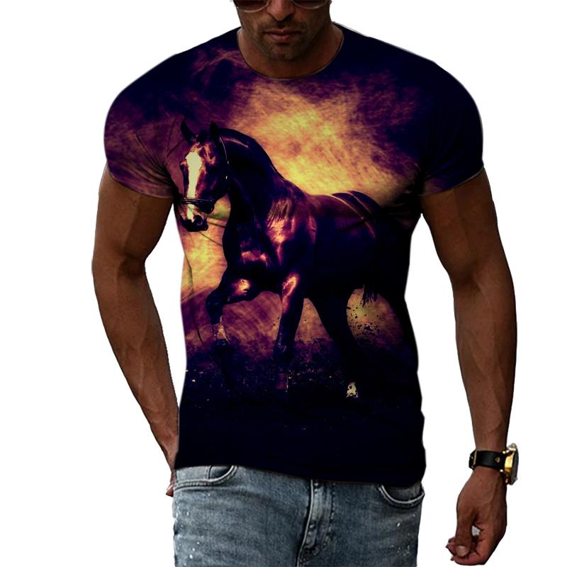Trend Cool Style Animal Horse Graphic T Shirts Men Summer Fashion Personality Round Neck T-shirt Hip Hop 3D Print Harajuku Tee