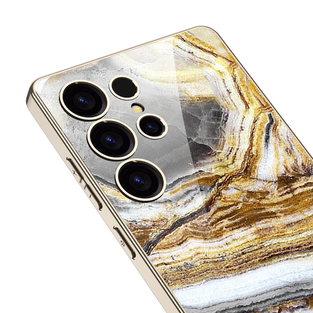 Marble Mobile Phone Case Suitable for Samsung S25 Ultra Glass Case Simple Style Men and Women Fashion Electroplated PC Hard