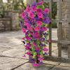 Artificial Flowers for Outdoor, Fake Hanging Morning Glory with Eucalyptus Leaves, UV Resistant Faux Plants Petunias Trailing Vines for Porch, Patio,