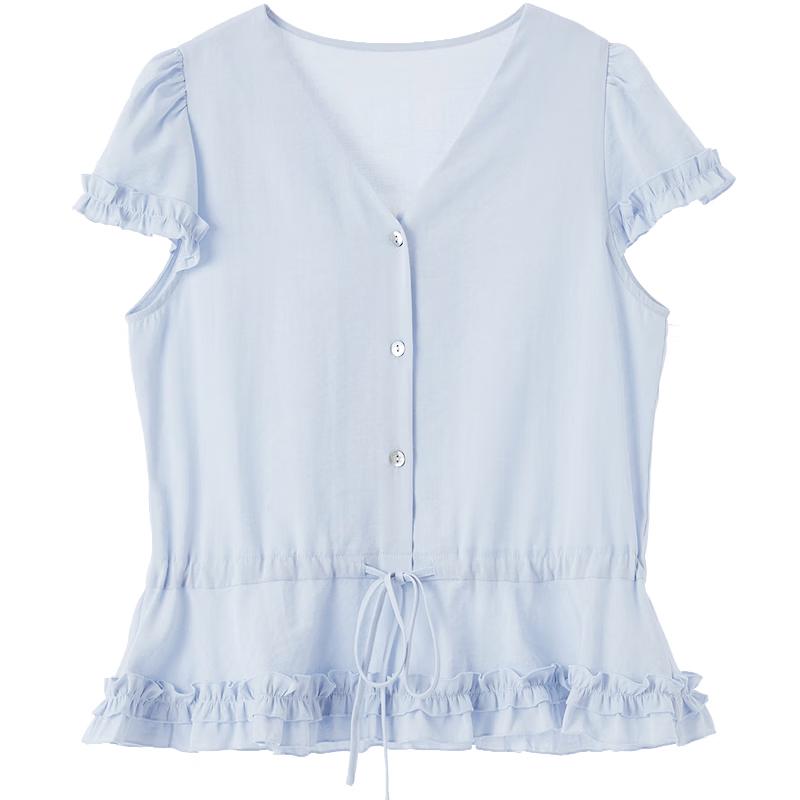 BETU Women s Summer Slim-Fit Short-Sleeve V-Neck Shirt with Adjustable Waist S