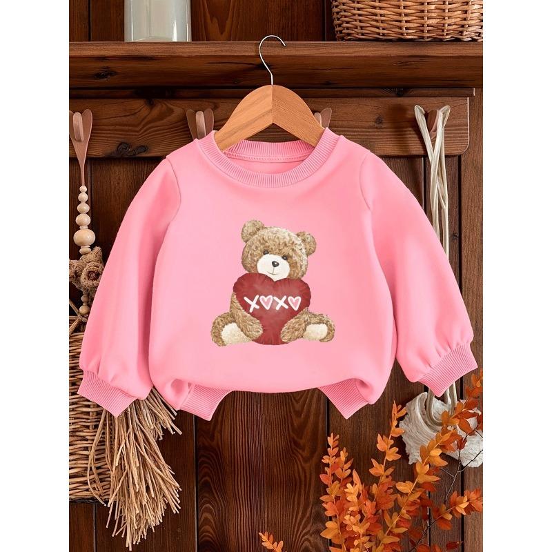 European Sizes Cute Bear Pattern Printed Kid Spring Round Neck Hoodie, Comfortable and Simple Design, Suitable for Outdoor Wear by 0-3 Year Old