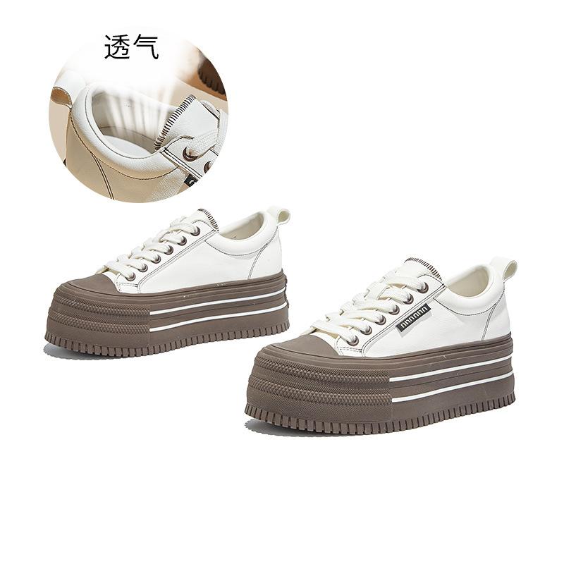 The First Layer of Cowhide Little White Shoes for Women 2025 Autumn New Thick-soled Heightening Biscuit Shoes Casual Versatile Sports Board Shoes for