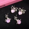 Sweet and Cool Temperament Pink Bow Stud Earrings Ins Tide Aurora Pink Planet Earrings Sweet Earrings