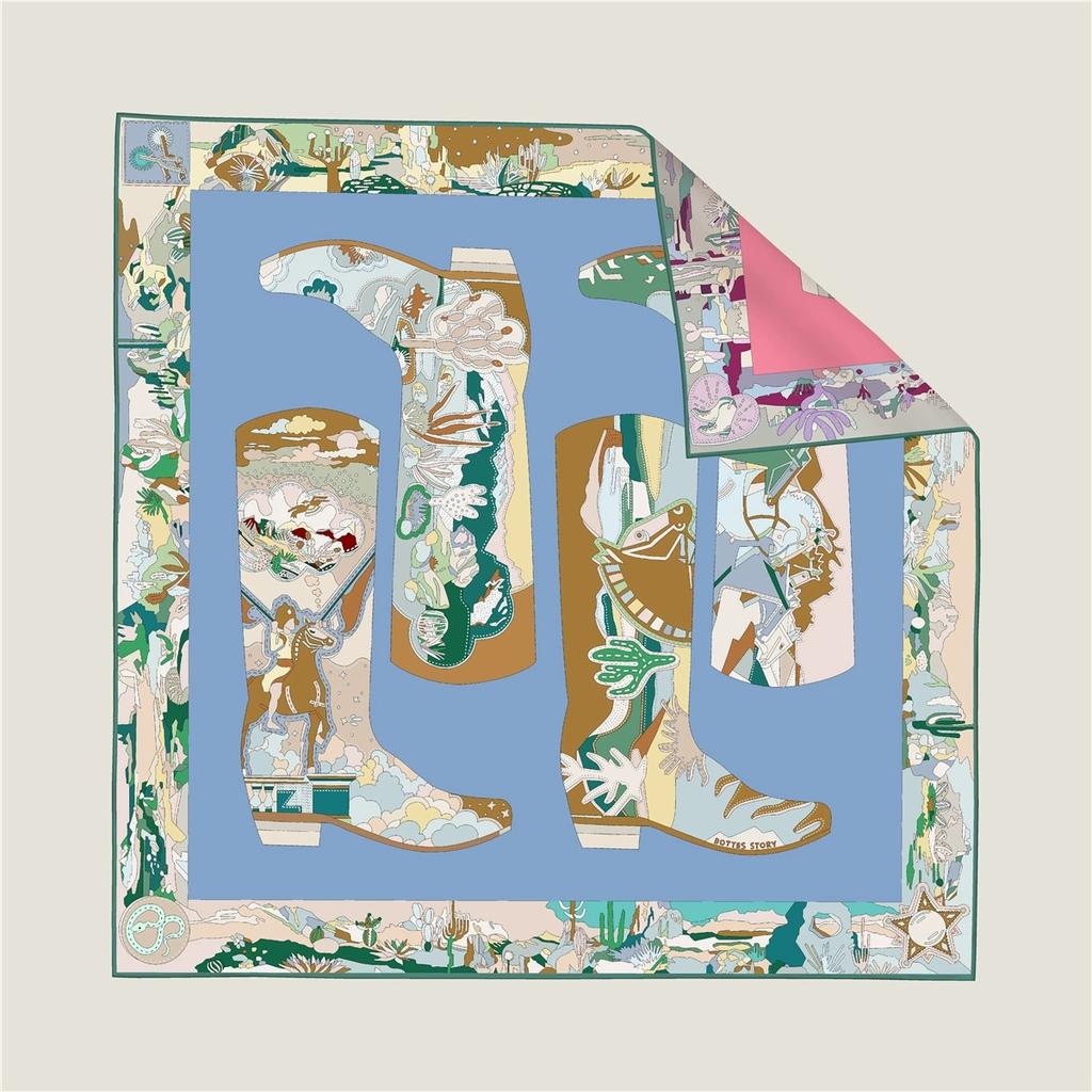 90cm Fashionable Women Versatile Decorative Rolled Edge Double-Sided Color Scarf  Boots Printed Square Handkerchief Neck Scarf