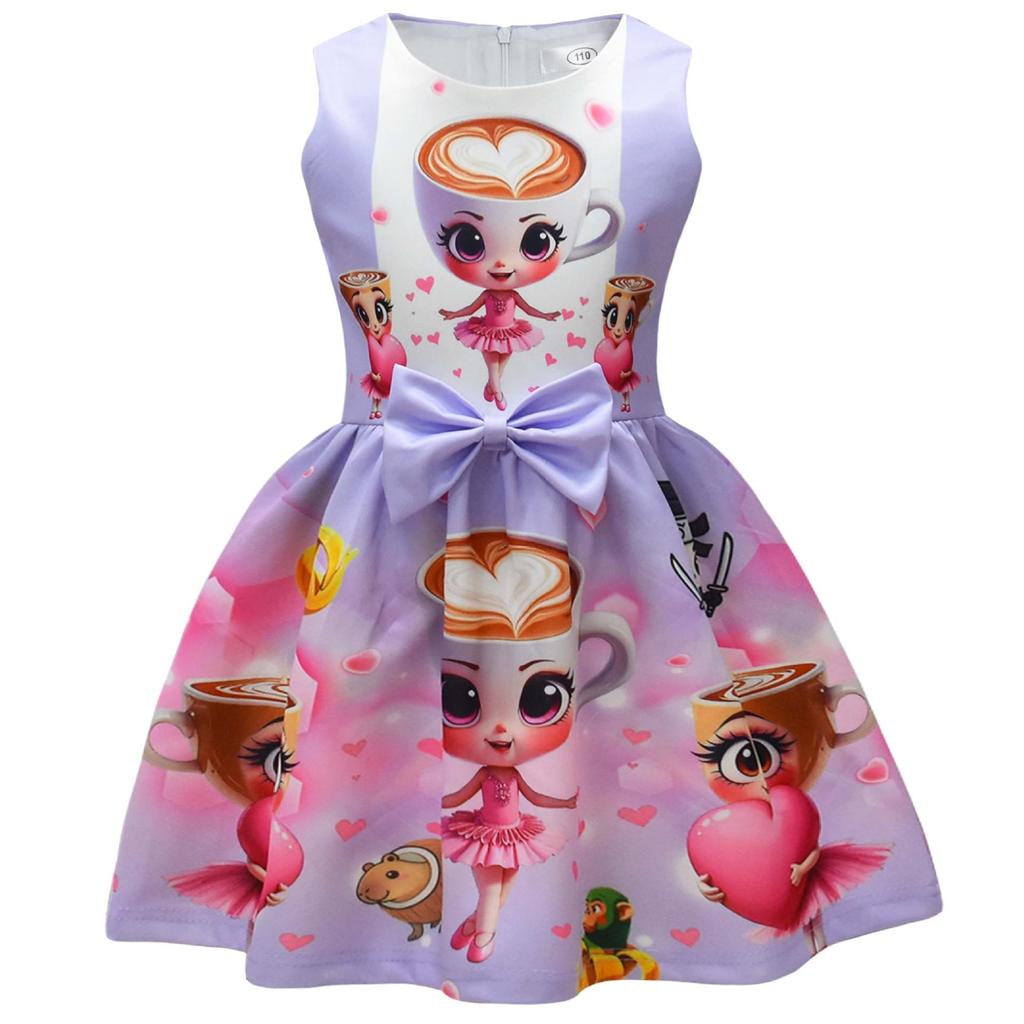 Vestito a Gilet con Fiocco per Ragazze Cappuccino
