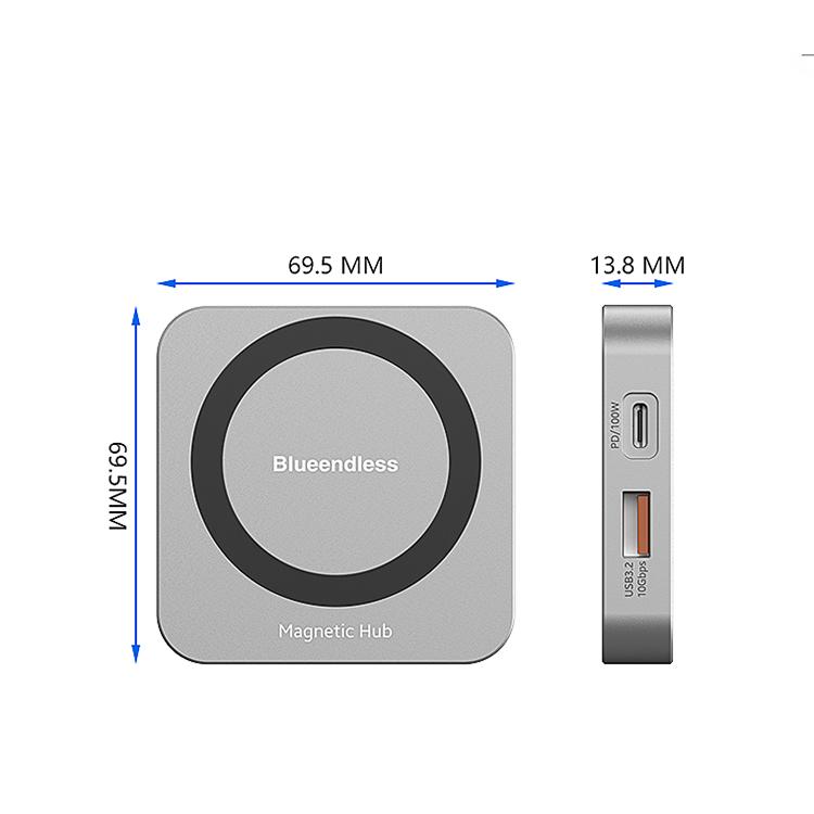 8 i 1 magnetisk USB C HUB 2230 M.2 NVMe SSD-kabinett 10 Gbps SSD-deksel USB C 3.2 Gen2 til NVMe PCI-E 100W Lader for Macbook iPhone 16/15 Pro