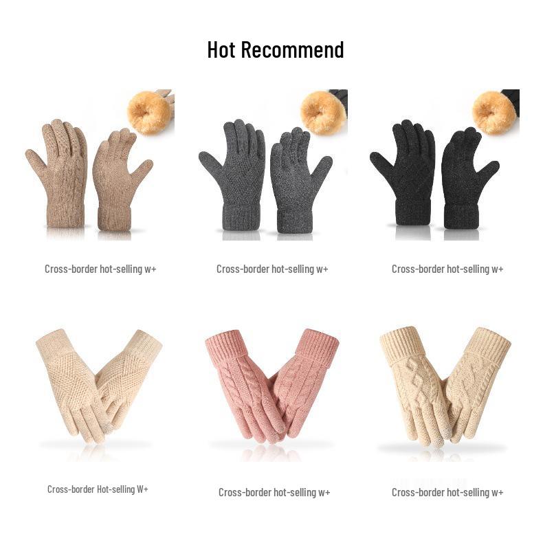 Warm Knit Touchscreen Gloves for Women - Windproof, Double-Layer Winter Cycling & Office Cold Protection