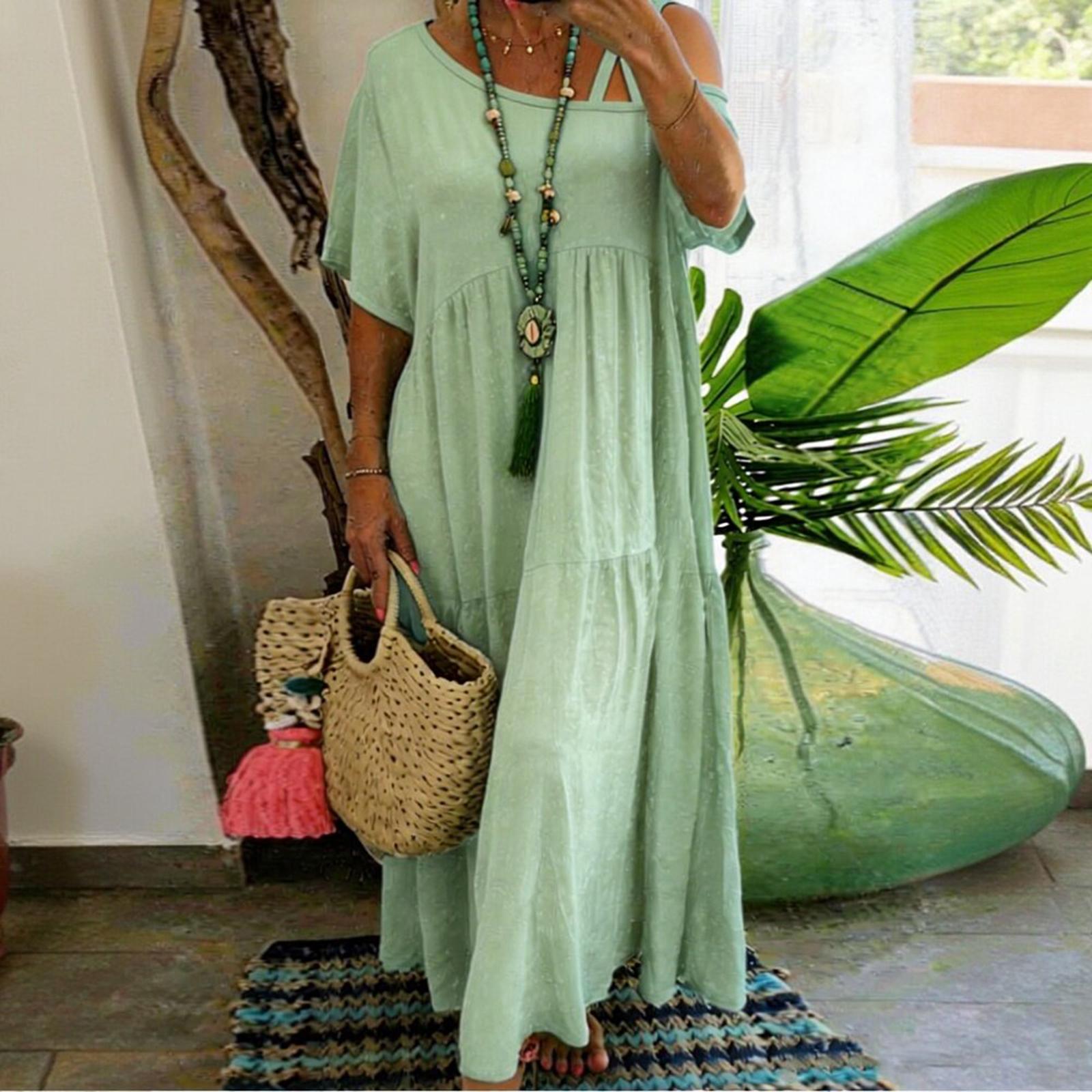 Women s Short-sleeved Long- Loose-fitting Casual Dress M