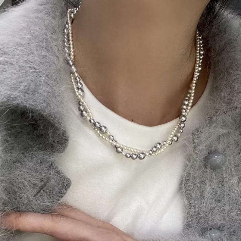 Fashion Imitation Pearl Wrapped Necklace Double Layer Magnetic Buckle Neck Chain Choker Necklace Jewelry Gift Wholesale