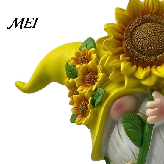 Waterproof Garden Sculptures Sunflower Gnome Statue Ornaments, Resin Faceless Figurines, Pastoral Spring Summer Patio Decor Style Tabletop Figures for