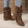 Damen Vintage Braun Western Cowboystiefel Herbst Winter Quaste PU Leder Ankle Booties Damen Plissee Hochhackige Mid-Calf Boot
