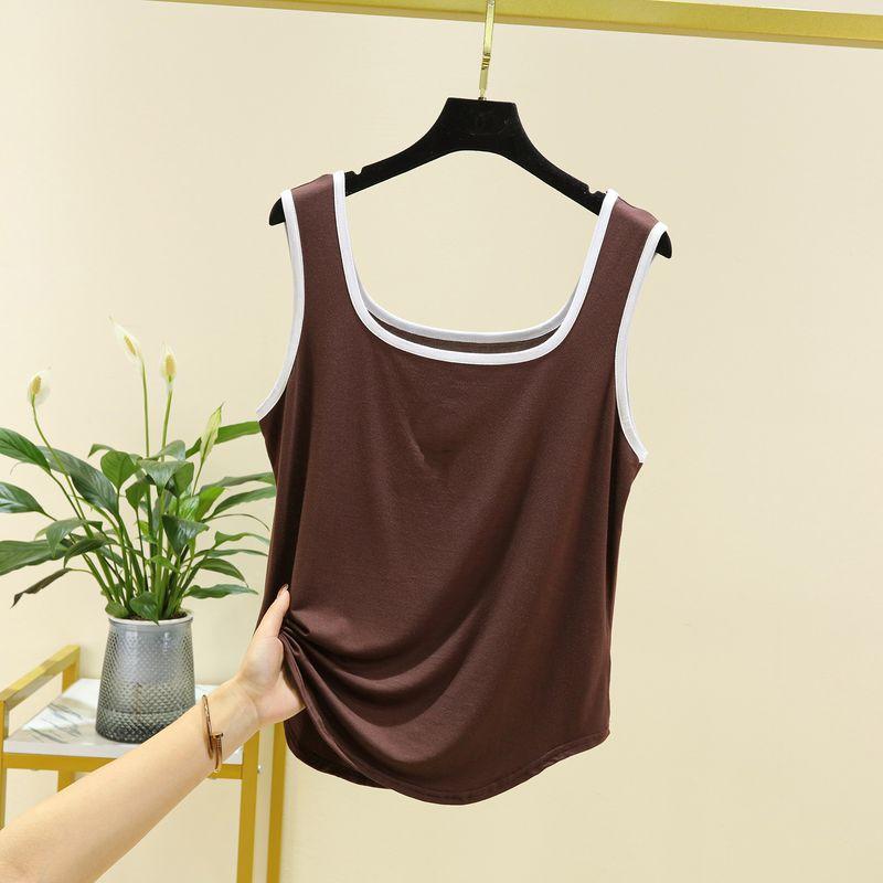 

Modal Square Collar Contrast Color Vest Summer Thin Inner Match Small Sling Women s Loose Slim Looking Outwear Sleeveless Tops Dark brown M (recommended 40.00 kg-55.00 kg