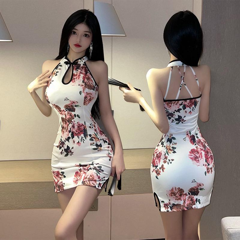 Retro Print Slim-Fit Cheongsam Dress: Sexy Hip-Hugging Summer Style 9866