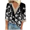 Women's Shirt Blouse Casual Loose Shirts 3/4 Sleeve Lace Trims Print V Neck Tops Print Tops T-shirts Tee