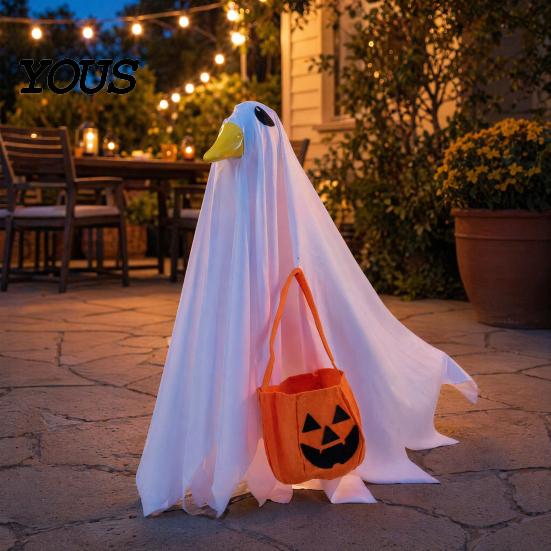 Halloween Centerpiece Decor Goose Outfit, Ghost Porch Clothes with Pumpkin Bag for 23" Decoration Statue, Party Accessory Outdoor Patio Lawn Yard Home