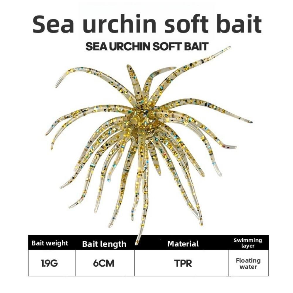 5pcs Set 5cm 1.9g Sea Urchin Lure TPE Material Floating Design Fishing Bait Soft Worm Shape Biomimetic Soft Worm