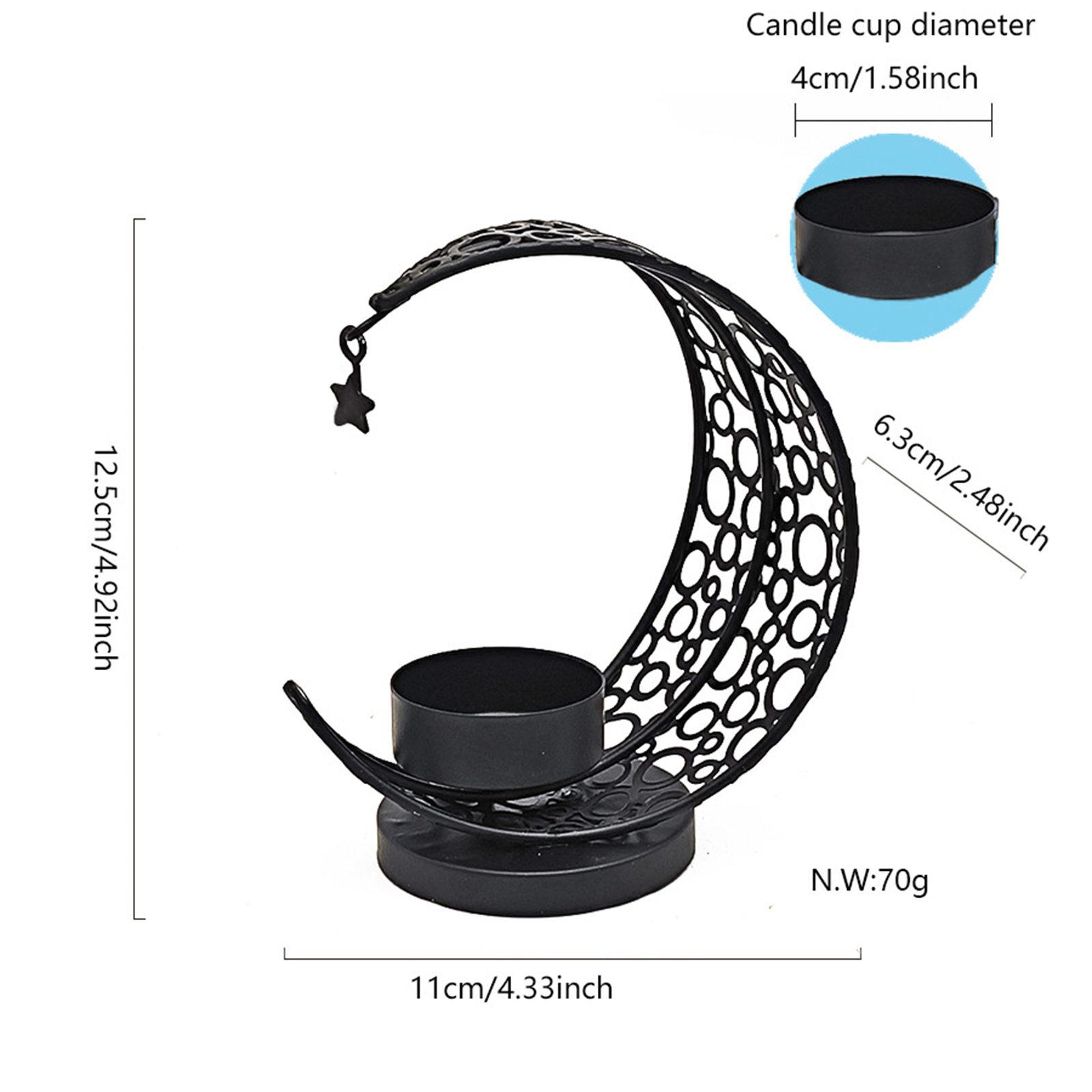 Decorative Ramadans Moon Shape Votives Candlestick for Outdoor Indoor Decors Eid Mubaraks Metal Tealight Candle Holders чёрный