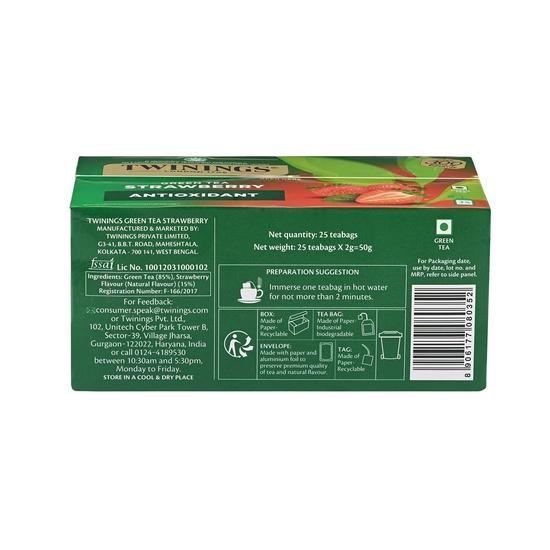 Twinings Groene Thee Aardbei, 25 Theezakjes, Groene Thee, Zoete Subtiele Smaak van Aardbei