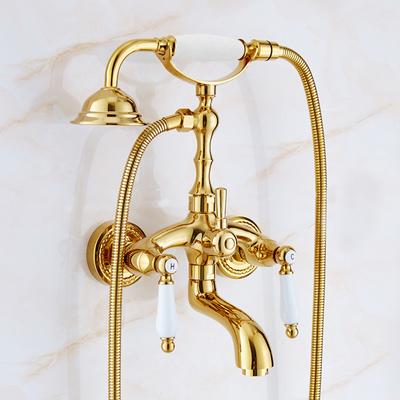 Tuqiu Gold set vanové a sprchové baterie Nástěnná zlatá vanová baterie, koupelna studená a teplá koupelová a sprchová baterie