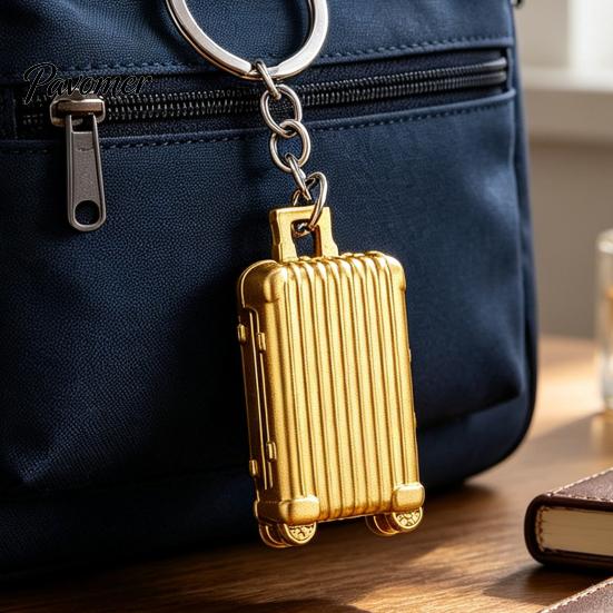 Langlebiger Zinklegierung Schlüsselanhänger Mini-Koffer-Schlüsselanhänger, Metall-Gepäckanhänger mit rollendem Etikett und Rädern, Rucksackzubehör mit Reise-Thema, Niedlich