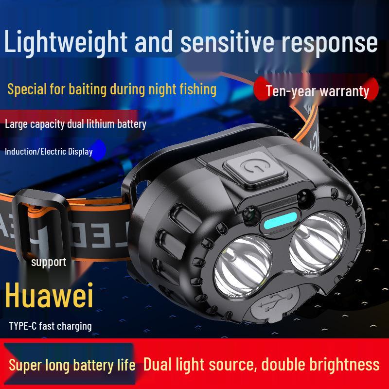 Ultra-Bright LED Induction Headlamp - Long Battery Life, Rechargeable, Perfect for Outdoor Fishing and Mining