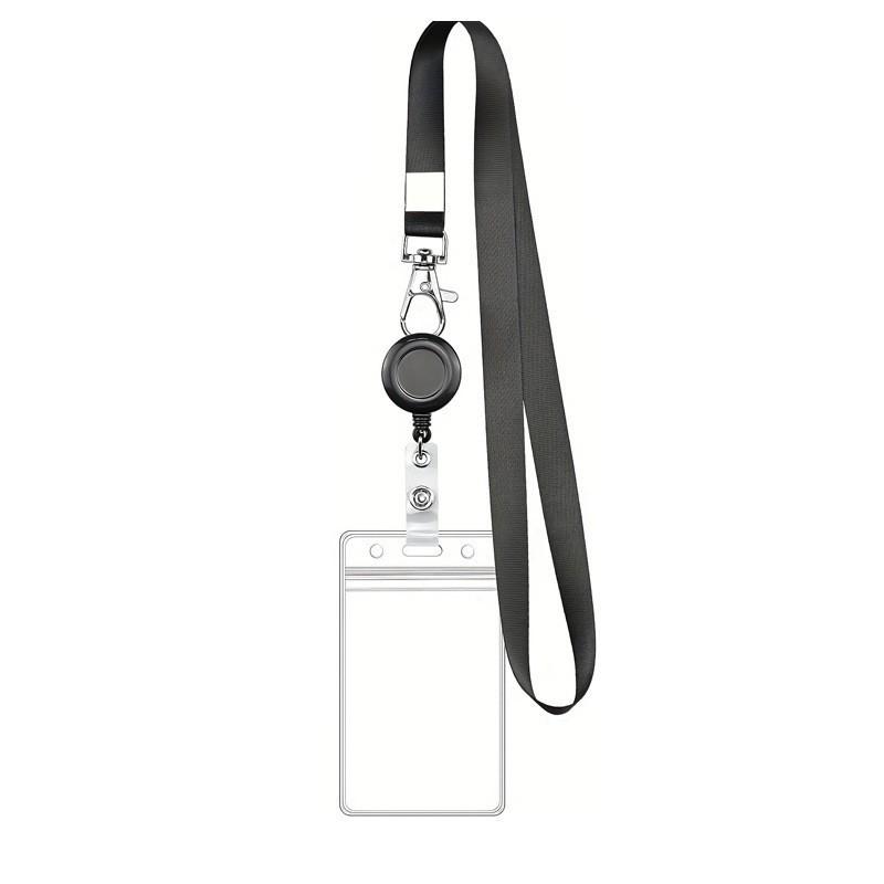 

Black Retractable Badge Reel Set with Lobster Clasp and Waterproof PVC Card Holder, Durable Lanyard, for Work ID and Name Tags